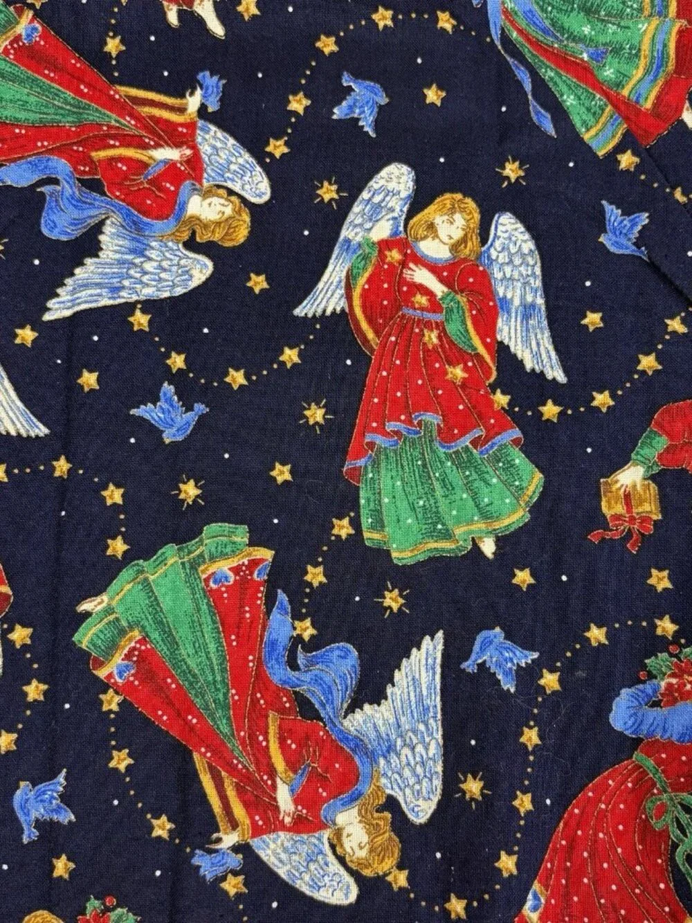 Cranston Print Works ANGELS Cotton Fabric Remnant Christmas Holiday 34x19” Navy